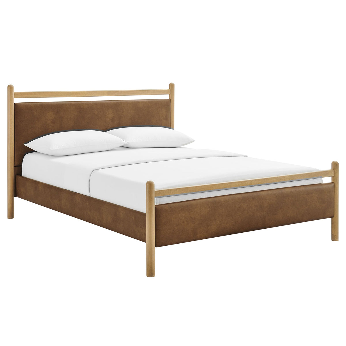 Ginny Light Oak/Canyon King Size Vegan Leather Platform Bed Frame - Ornate Home