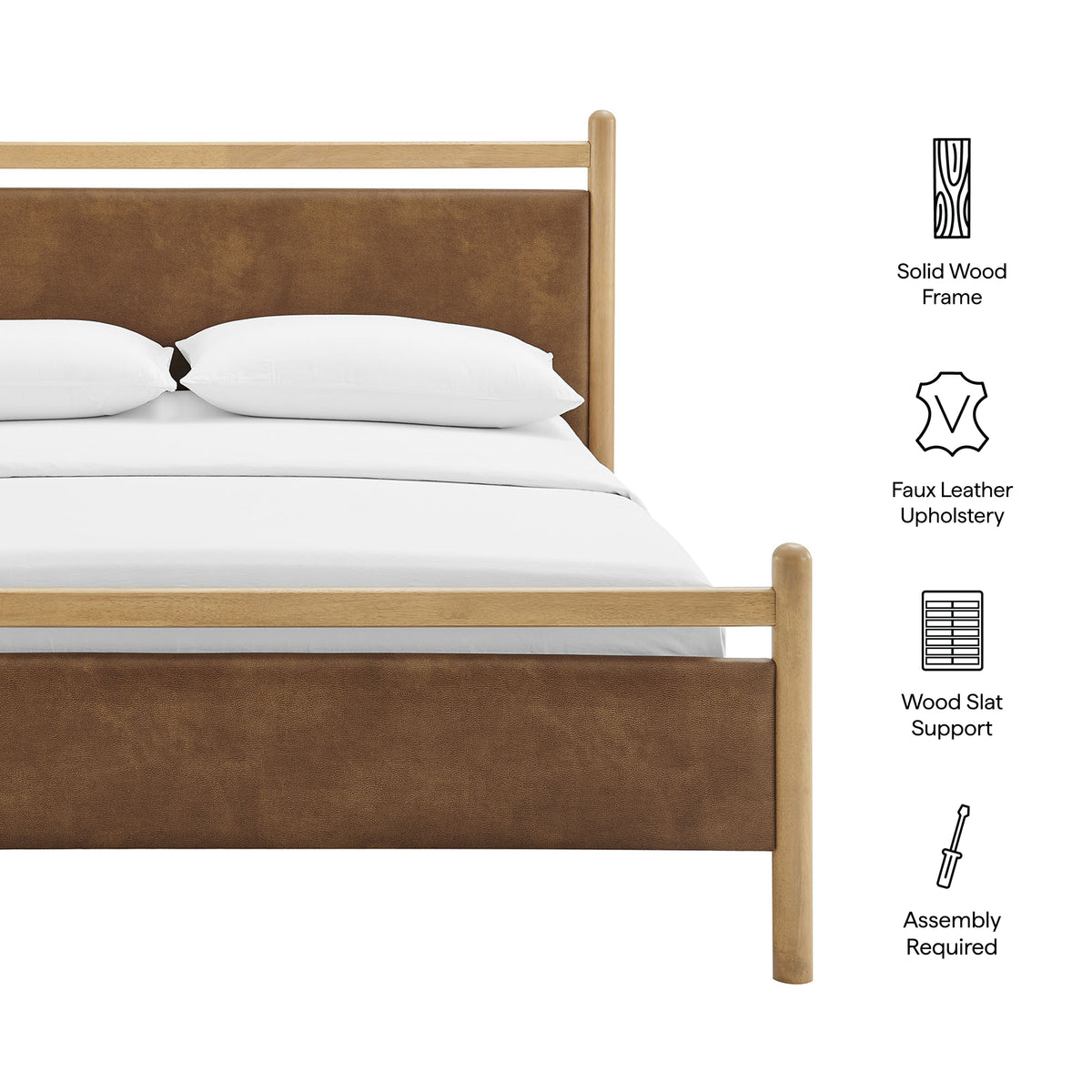 Ginny Light Oak/Canyon King Size Vegan Leather Platform Bed Frame - Ornate Home