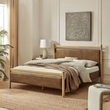 Ginny Light Oak/Canyon Queen Size Vegan Leather Platform Bed Frame - Ornate Home