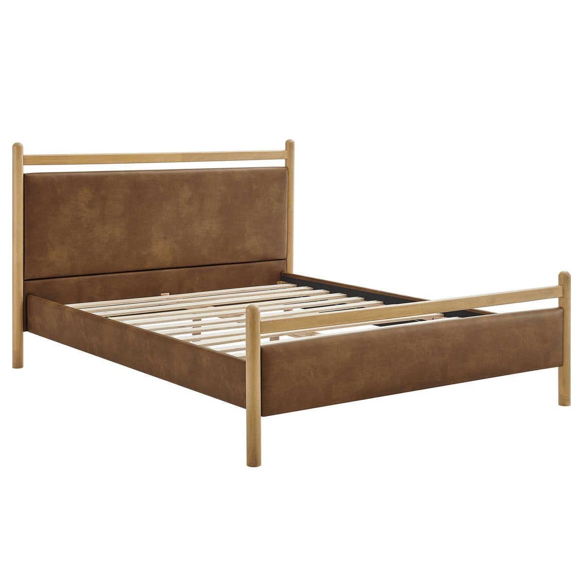 Ginny Light Oak/Canyon Queen Size Vegan Leather Platform Bed Frame - Ornate Home