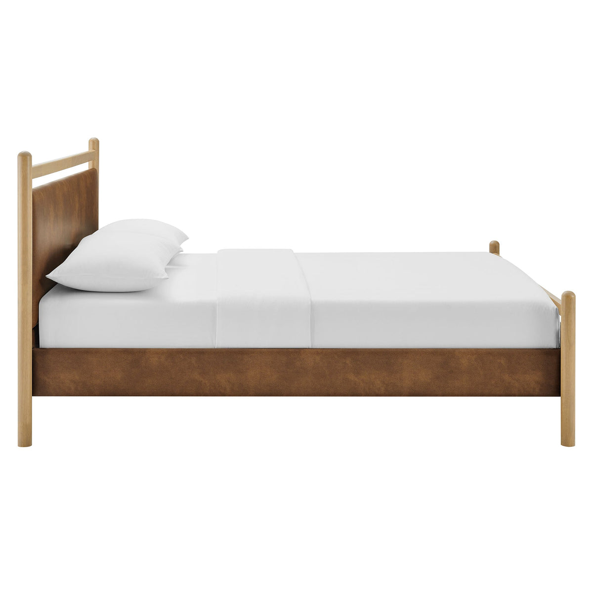 Ginny Light Oak/Canyon Queen Size Vegan Leather Platform Bed Frame - Ornate Home