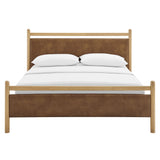 Ginny Light Oak/Canyon Queen Size Vegan Leather Platform Bed Frame - Ornate Home