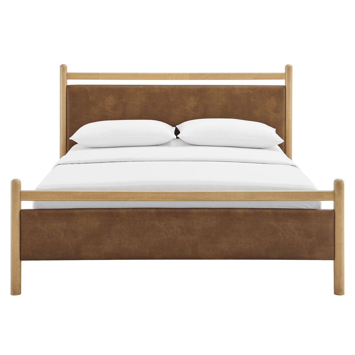 Ginny Light Oak/Canyon Queen Size Vegan Leather Platform Bed Frame - Ornate Home