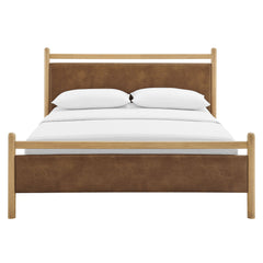 Ginny Light Oak/Canyon Queen Size Vegan Leather Platform Bed Frame - Ornate Home