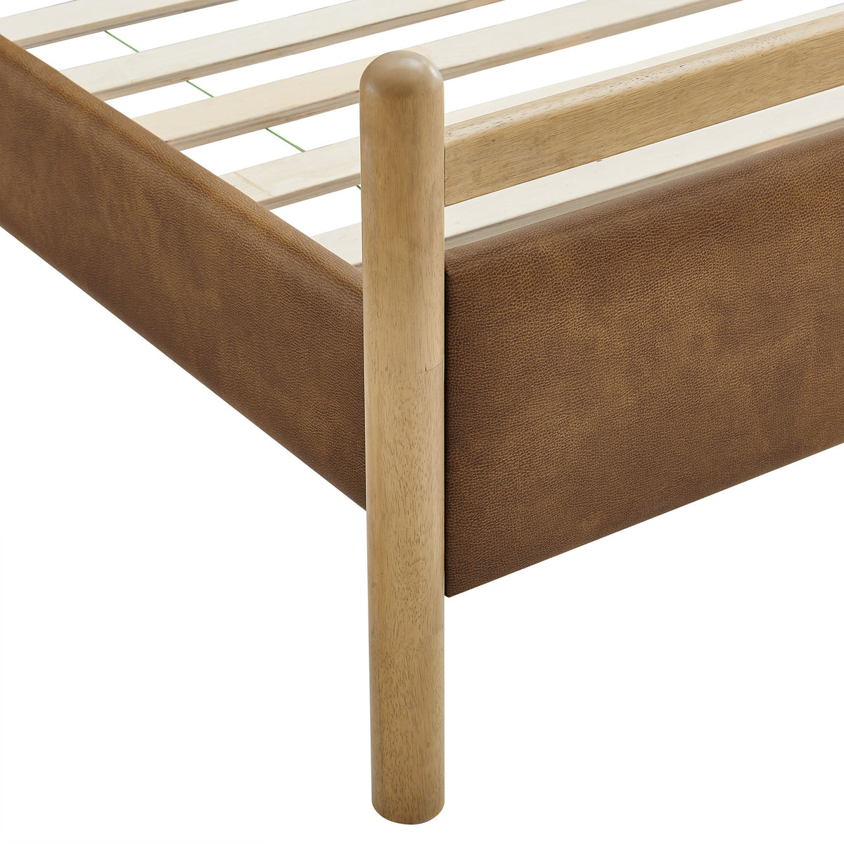 Ginny Light Oak/Canyon Queen Size Vegan Leather Platform Bed Frame - Ornate Home