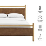 Ginny Light Oak/Canyon Queen Size Vegan Leather Platform Bed Frame - Ornate Home