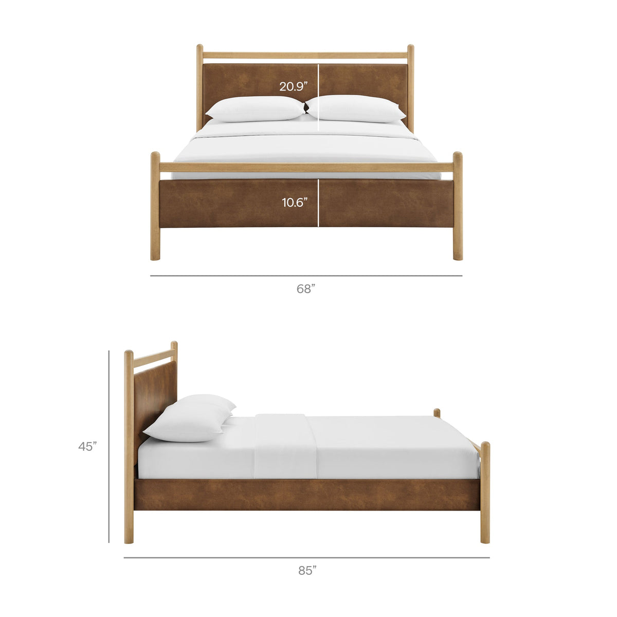 Ginny Light Oak/Canyon Queen Size Vegan Leather Platform Bed Frame - Ornate Home