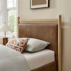 Ginny Light Oak/Canyon Twin Size Vegan Leather Platform Bed Frame - Ornate Home