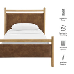 Ginny Light Oak/Canyon Twin Size Vegan Leather Platform Bed Frame - Ornate Home