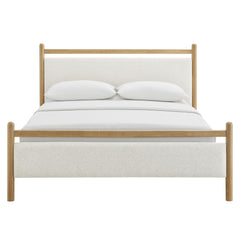 Ginny Light Oak Heathered Ivory Full Size Platform Bed Frame - Ornate Home