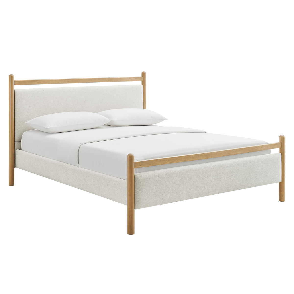 Ginny Light Oak Heathered Ivory King Size Platform Bed Frame - Ornate Home