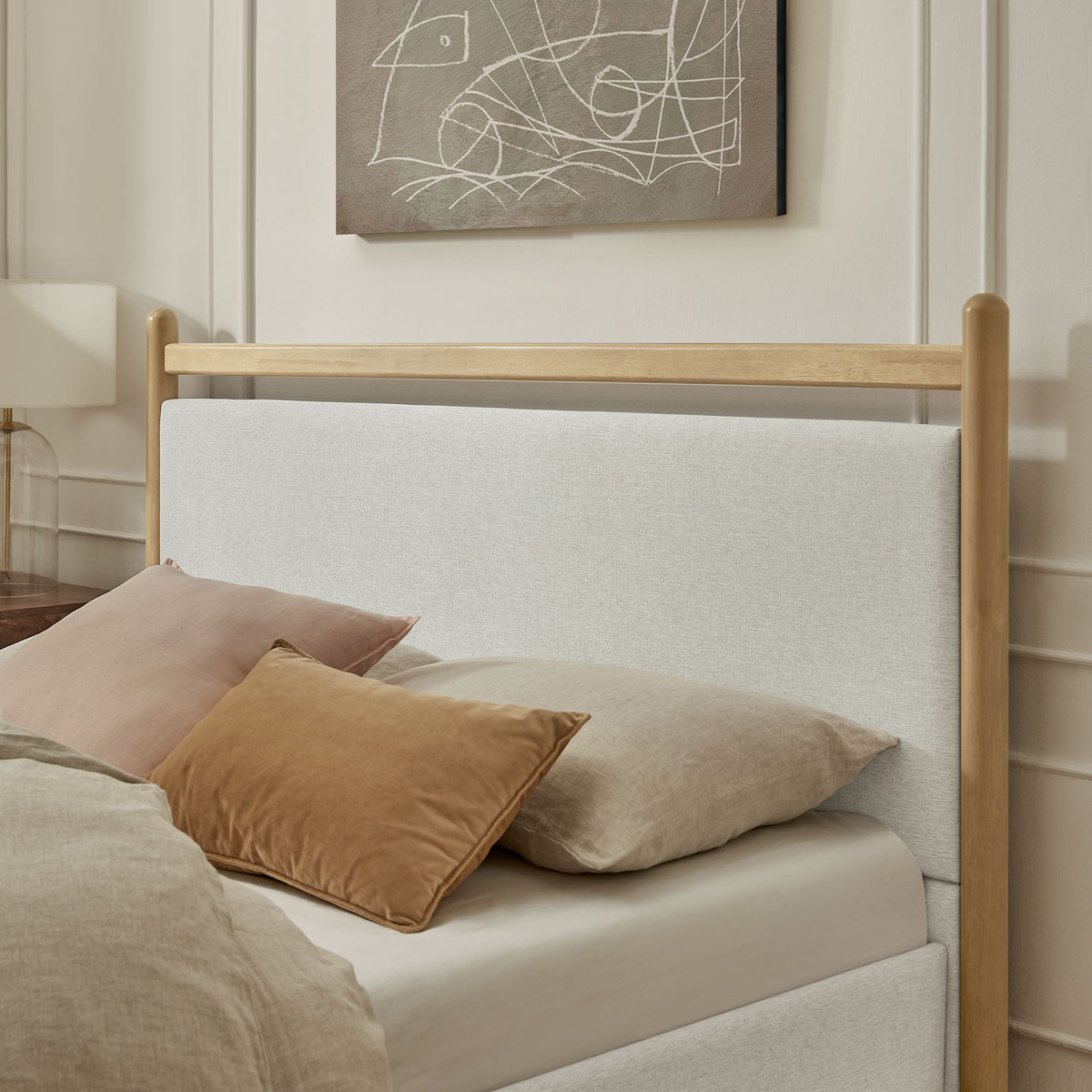 Ginny Light Oak Heathered Ivory King Size Platform Bed Frame - Ornate Home