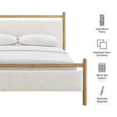 Ginny Light Oak Heathered Ivory King Size Platform Bed Frame - Ornate Home