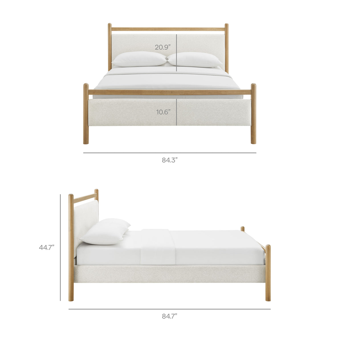 Ginny Light Oak Heathered Ivory King Size Platform Bed Frame - Ornate Home