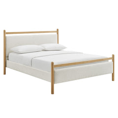 Ginny Light Oak Heathered Ivory Queen Size Platform Bed Frame - Ornate Home