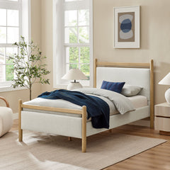 Ginny Light Oak Heathered Ivory Twin Size Platform Bed Frame - Ornate Home