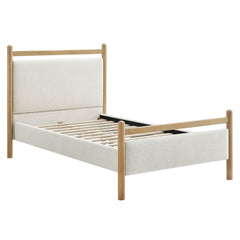 Ginny Light Oak Heathered Ivory Twin Size Platform Bed Frame - Ornate Home