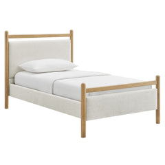 Ginny Light Oak Heathered Ivory Twin Size Platform Bed Frame - Ornate Home