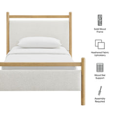 Ginny Light Oak Heathered Ivory Twin Size Platform Bed Frame - Ornate Home