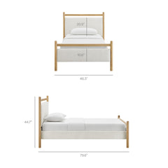 Ginny Light Oak Heathered Ivory Twin Size Platform Bed Frame - Ornate Home