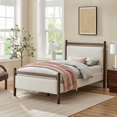 Ginny Wenge Heathered Ivory Twin Size Platform Bed Frame - Ornate Home