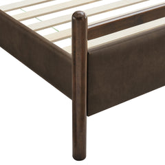 Ginny Wenge Mushroom Full Size Vegan Leather Platform Bed Frame - Ornate Home