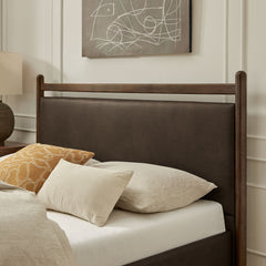 Ginny Wenge Mushroom Full Size Vegan Leather Platform Bed Frame - Ornate Home