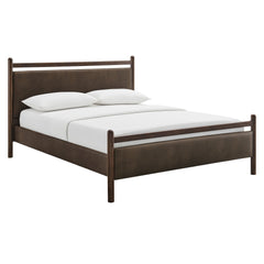 Ginny Wenge Mushroom Full Size Vegan Leather Platform Bed Frame - Ornate Home
