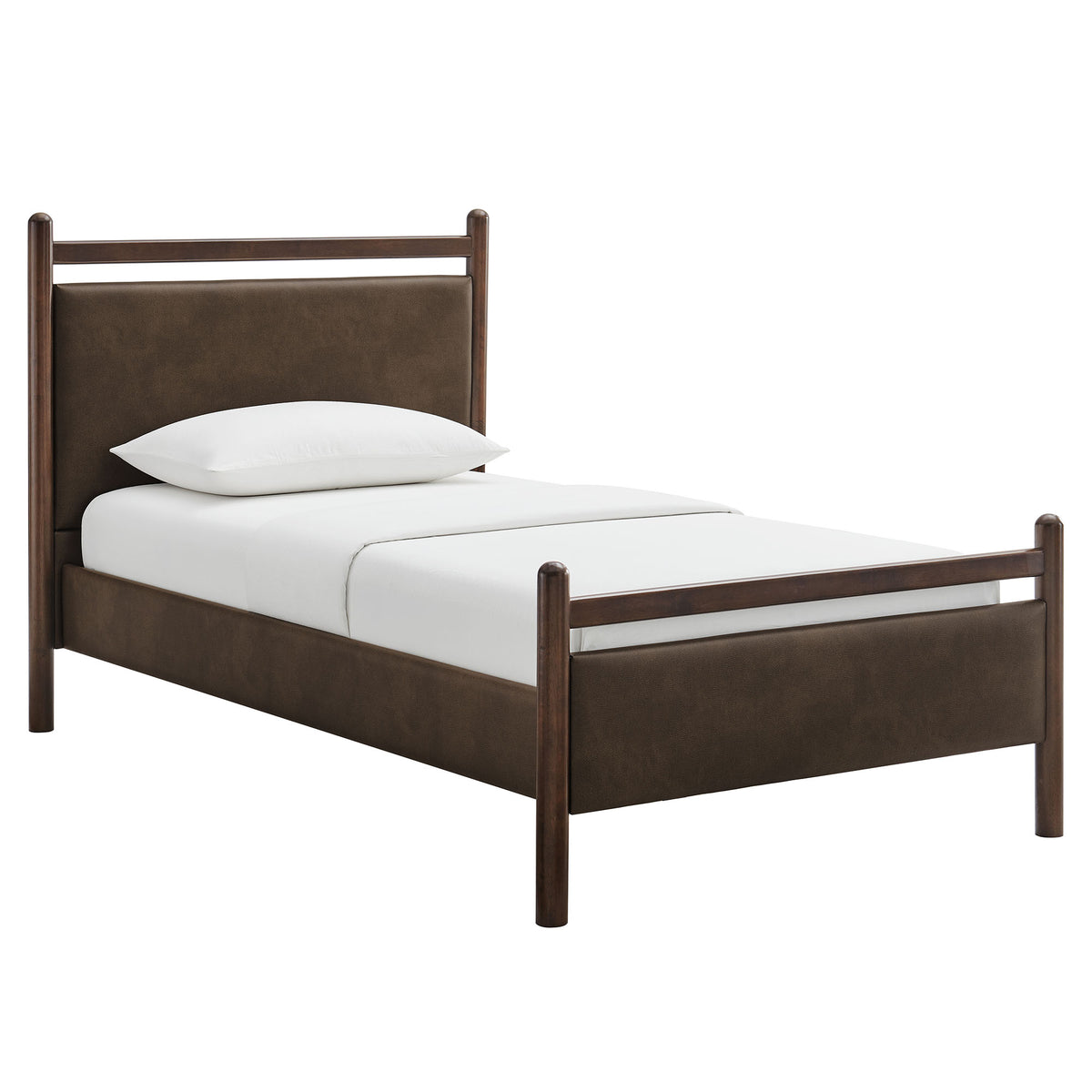 Ginny Wenge Mushroom Twin Size Vegan Leather Platform Bed Frame - Ornate Home