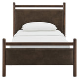 Ginny Wenge Mushroom Twin Size Vegan Leather Platform Bed Frame - Ornate Home