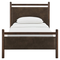 Ginny Wenge Mushroom Twin Size Vegan Leather Platform Bed Frame - Ornate Home
