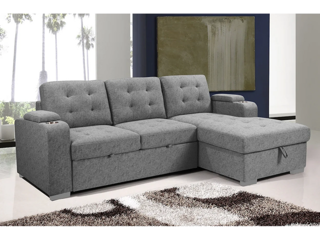 Giovanni Light Gray Sleeper Sectional Sofa w/ Storage - Ornate Home