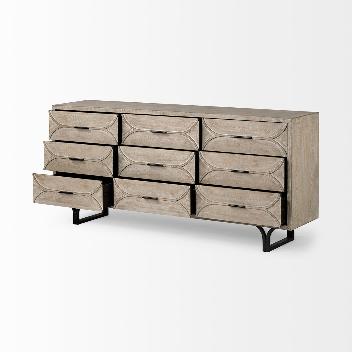 Giselle Brown/Black Fir Veneer 9 Drawer Sideboard - Ornate Home