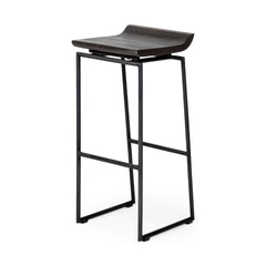 Givens Black Wood Seat Metal Base Stool - Ornate Home
