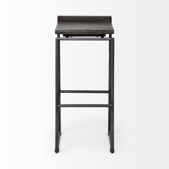 Givens Black Wood Seat Metal Base Stool - Ornate Home