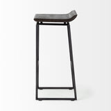 Givens Black Wood Seat Metal Base Stool - Ornate Home