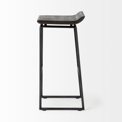 Givens Black Wood Seat Metal Base Stool - Ornate Home