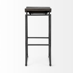 Givens Black Wood Seat Metal Base Stool - Ornate Home