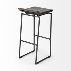 Givens Black Wood Seat Metal Base Stool - Ornate Home