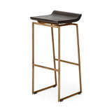 Givens Brown/Gold Wood Seat Metal Base Stool - Ornate Home