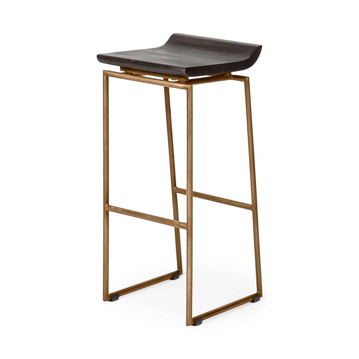 Givens Brown/Gold Wood Seat Metal Base Stool - Ornate Home