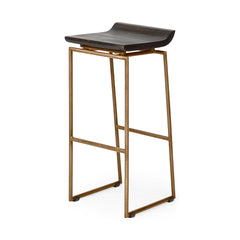 Givens Brown/Gold Wood Seat Metal Base Stool - Ornate Home