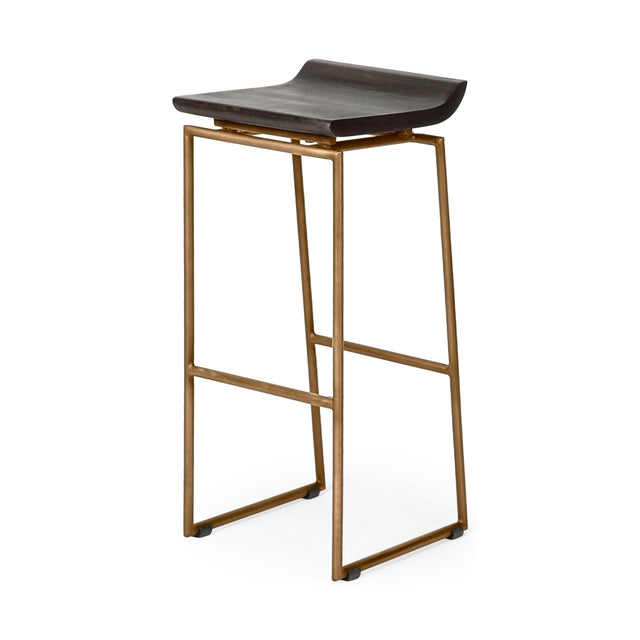 Givens Brown/Gold Wood Seat Metal Base Stool - Ornate Home