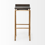 Givens Brown/Gold Wood Seat Metal Base Stool - Ornate Home