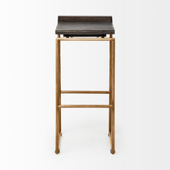 Givens Brown/Gold Wood Seat Metal Base Stool - Ornate Home