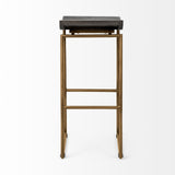 Givens Brown/Gold Wood Seat Metal Base Stool - Ornate Home
