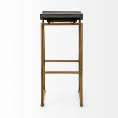Givens Brown/Gold Wood Seat Metal Base Stool - Ornate Home