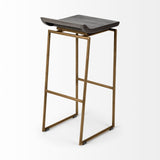 Givens Brown/Gold Wood Seat Metal Base Stool - Ornate Home