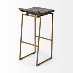Givens Brown/Gold Wood Seat Metal Base Stool - Ornate Home