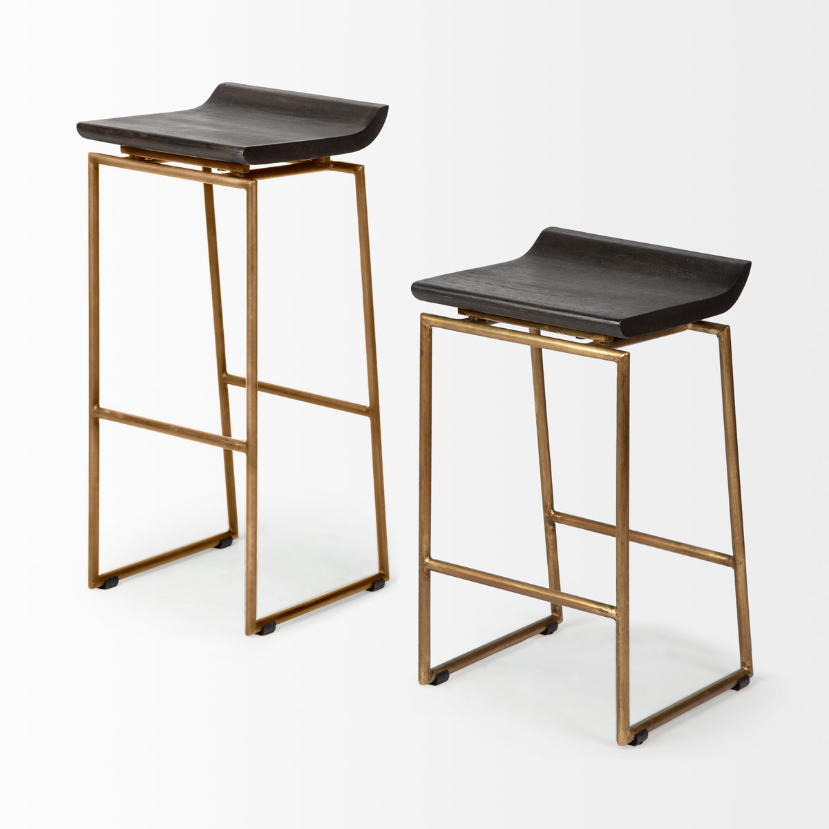 Givens Brown/Gold Wood Seat Metal Base Stool - Ornate Home